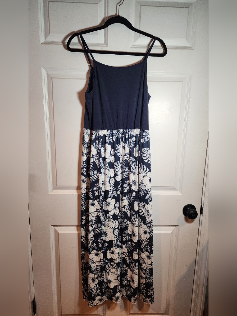 PatPat Navy and White Floral Spaghetti Strap Maxi Dress Stretchy Larg